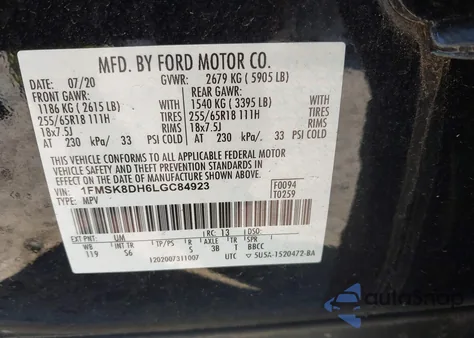 2020 Ford Explorer Xlt from USA, damaged, VIN 1FMSK8DH6LGC84923